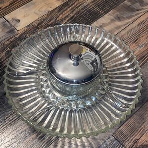 Kromex 1970’s Lazy Susan with walnut trim serving platter